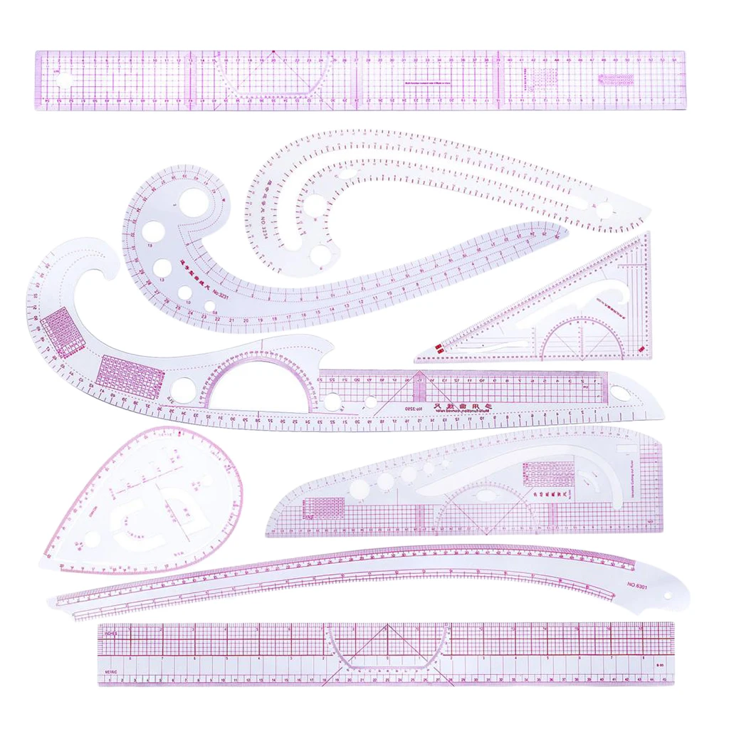 9pcs French Curve Straight Ruler Set For Tailor Dressmaking Clothing Design