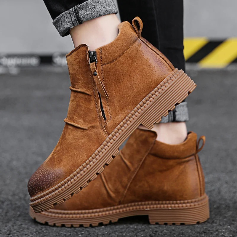 SURGUT Brand Super Warm Men's Winter Leather Men Waterproof Rubber Snow Boots Leisure Boots England Retro Shoes For Men Big Size