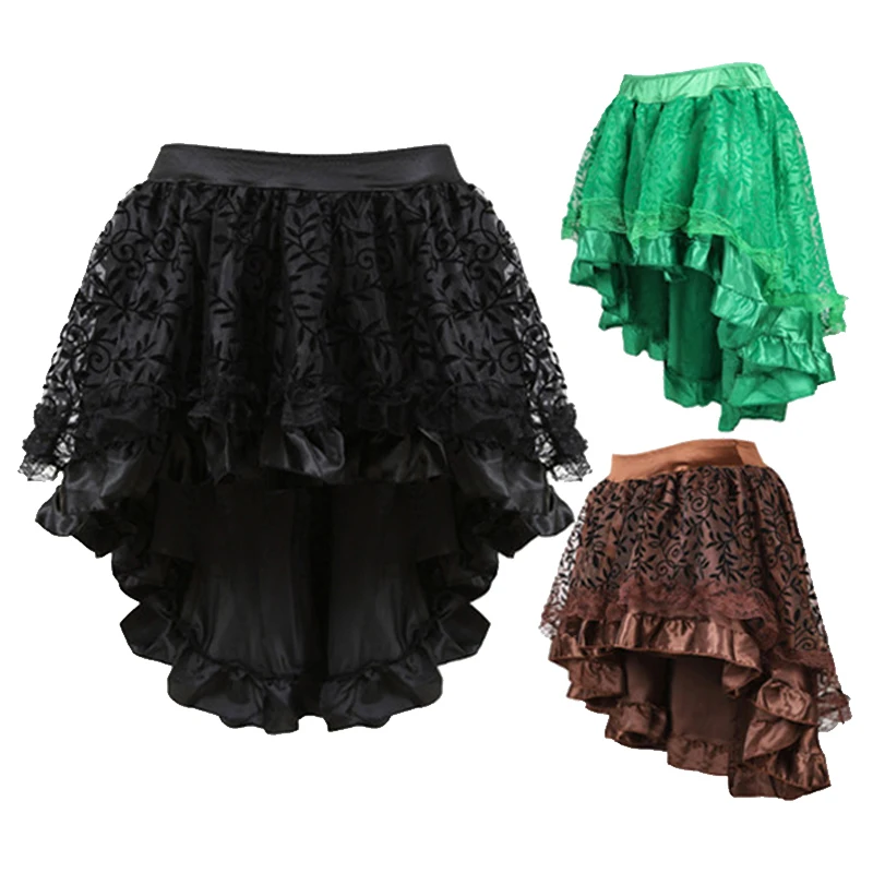 

6XL Black Asymmetrical Floral Tulle Ruffle Skirts Womens Victorian Sexy Vintage Short Skirt Gothic Plus Size Steampunk Clothing