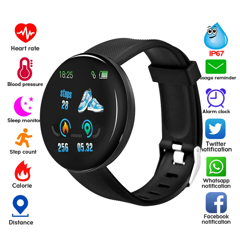 D18 Smart Watch Men Heart Rate Bluetooth Smartwatch Blood Pressure Round Fitness Sleep Tracker Smart Watch Women For Android IOS