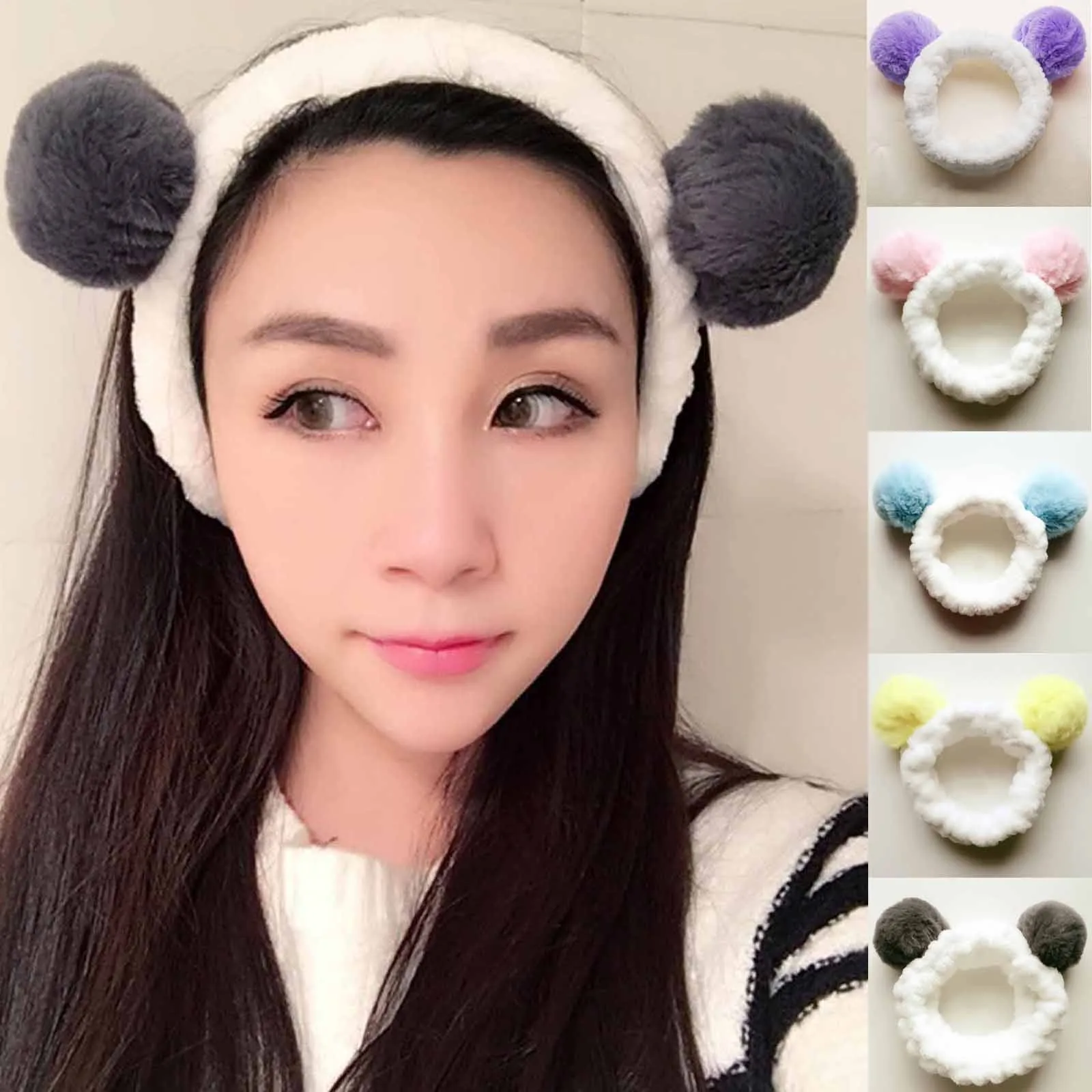 Panda Ear Shower Head Wrap Makeup Hair Band Elastic Headband Hair Accessories 