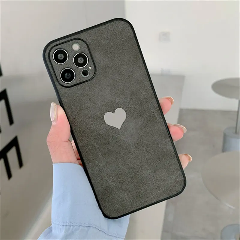 For iPhone 13 Pro Max Case Love Heart Leather Case For iPhone 11 12 Pro Max XR XS Max 7 8 Plus X 11 Shockproof Bumper Soft Cover