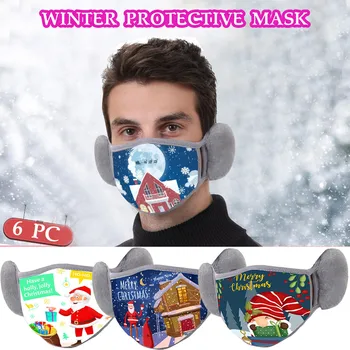

Universal Thickened Mask Winter Keep Warm Mouth Mask Christmas Prints Smog-washable Mask For Adults Washed Mondmasker Wasbaar