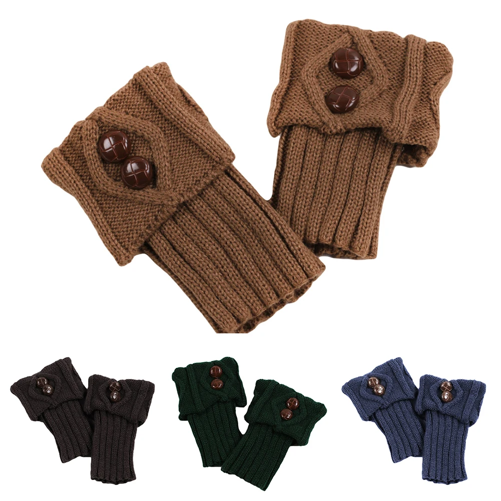 1 Pair Women Warm Solid Color Crochet Knit Button Leg Warmers Boot Socks Toppers Cuffs Calcetines Mujer Polainas гетры женские