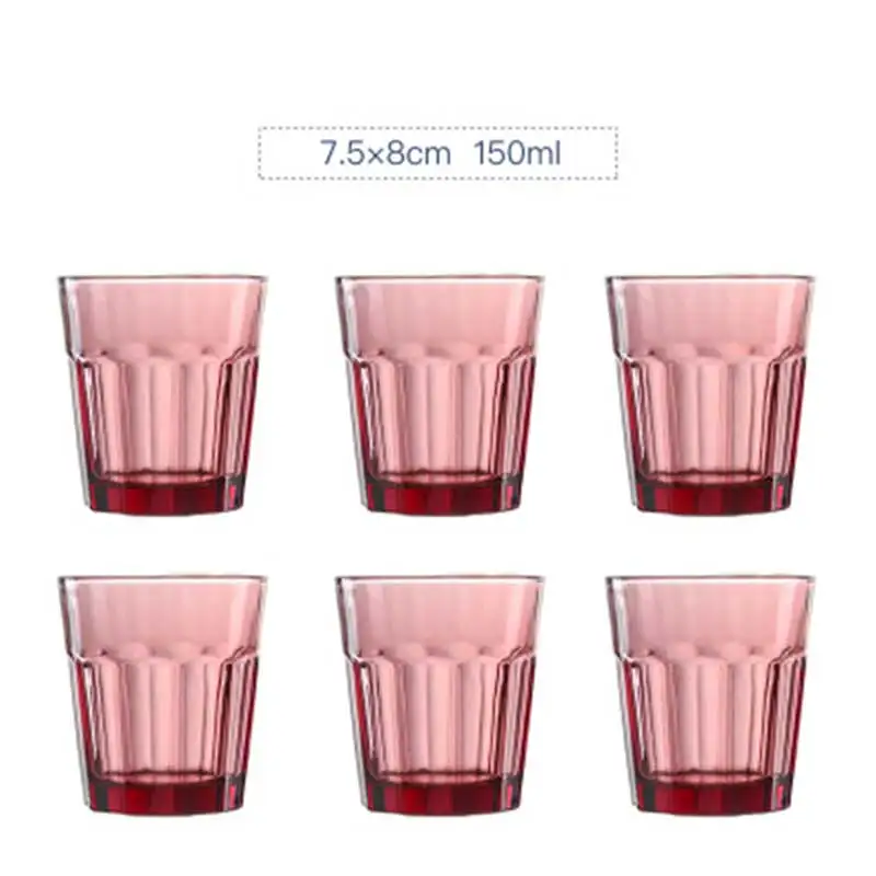 Octagonal Pink 6Pcs Creative Embossed Wine Glass Heat Resistant Beer Glass Cup Home Office Bar Milk Juice Coffee Mug Drinking Glasses 150ml - Color: Octagonal Pink