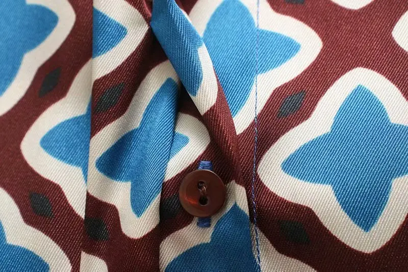 Goedkoop Nieuwe Vrouwen vintage patchwork afdrukken toevallige slanke midi Jurk herfst dames lange mouwen chic vestidos knoppen party Jurken DS2959