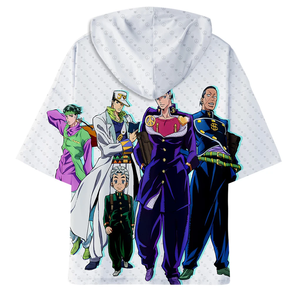 Новинка, футболка с 3D капюшоном JOJO для мужчин/женщин, модная летняя футболка в стиле Харадзюку, высокое качество, 3D принт, комикс, JOJO, для мальчиков/девочек, розовые футболки с капюшоном