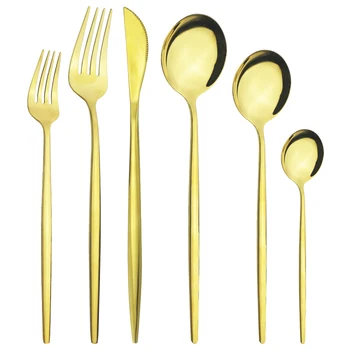 

6Pcs/Set Gold Cutlery Set Knife Dessert Forks Dessert Spoons Dinnerware Set Stainless Steel Tableware Set Kitchen Silverware Set