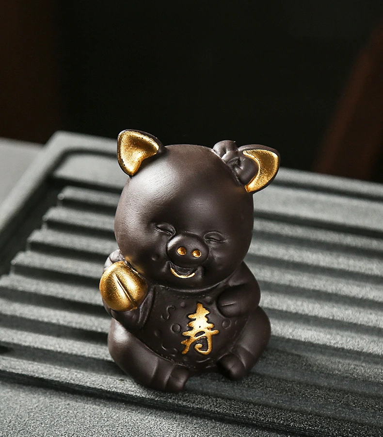 Lucky Pig tea украшения для домашних животных бутик может выражать фиолетовый песок чай, чтобы играть может выражать Чай Аксессуары Зодиак Свинья благоприятный ювелирные изделия
