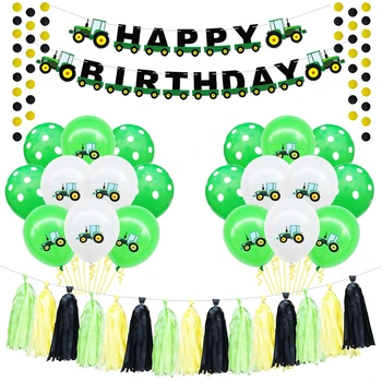 

1Set Farm Theme Green Tractor Construction Vehicle Excavator Latex Balloons Confetti Toy Balloons Birthday Party Decorations