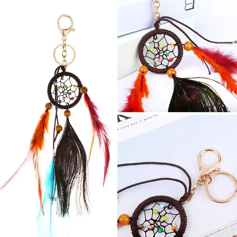 

Hand-Woven Feather Keychain Dream Catcher Ethnic Style Key Holder Wind Chimes Hanging For Men Women Decoration Crafts