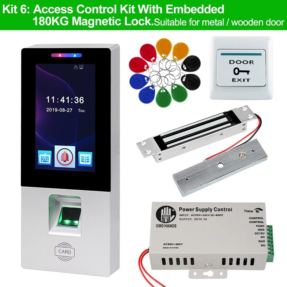 MM17S Kit6 RFID система контроля доступа комплект отпечатков пальцев биометрический Электрический магнитный замок болт ударные дверные замки USB посещаемость времени машина - Цвет: MM17S Kit6