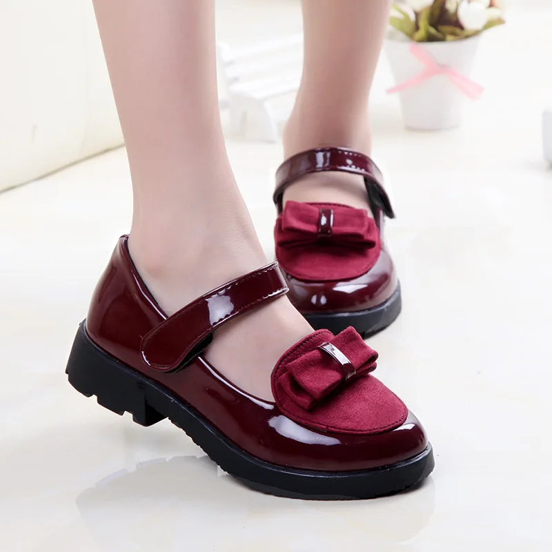 2020 New 3-12 Years Fashion Bow Little Girl Shoes Party Princess Dress Wedding Shoe Big Kids Low-Heeled Leather Children Shoes