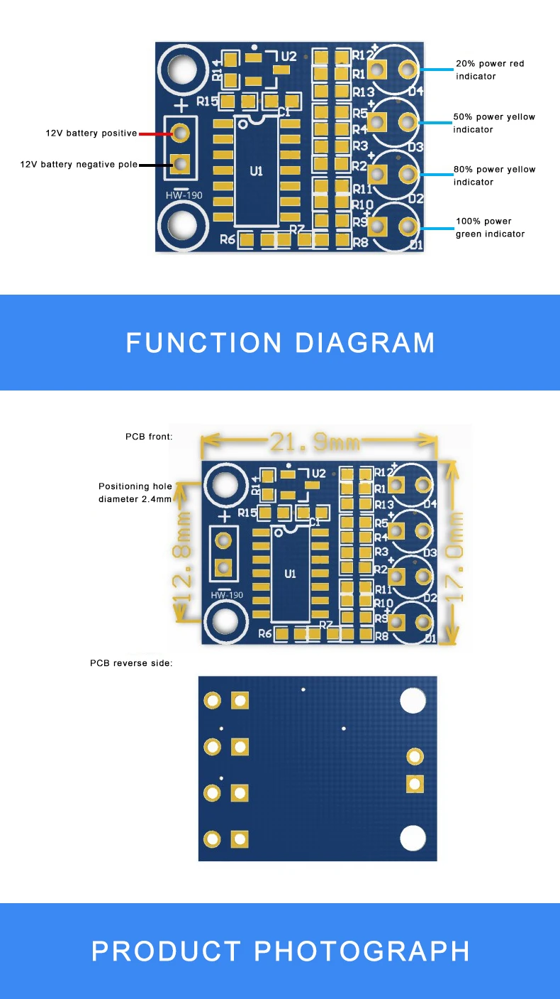 Li-ion 3S 12.6V 4 Blocks Lithium Power Module Battery Capacity Display