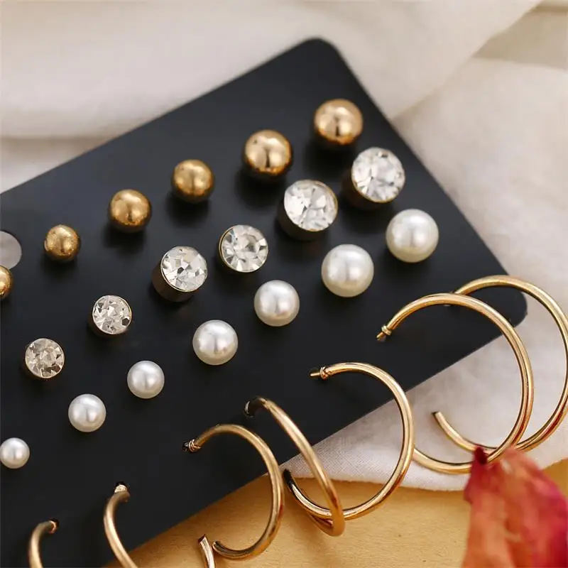 FNIO Women’s Stud Earrings Crystal Pearl Earrings Set For Women Crystal Gold Silver Color Small Earrings Boho Jewelry 2020 New