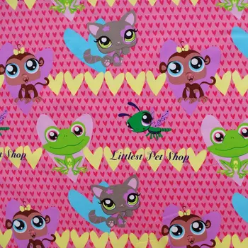 

1 yard Cotton Fabric - Frog, squirrel, bee and heart (width=108cm)
