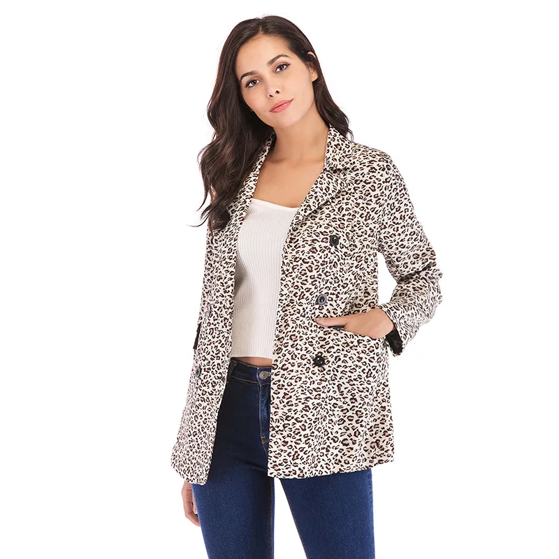 

Photo Shoot Europe And America WOMEN'S Dress 2019 Autumn New Style Leopord Pattern Printed Coat Amazon Platform Foreign Trade Ho
