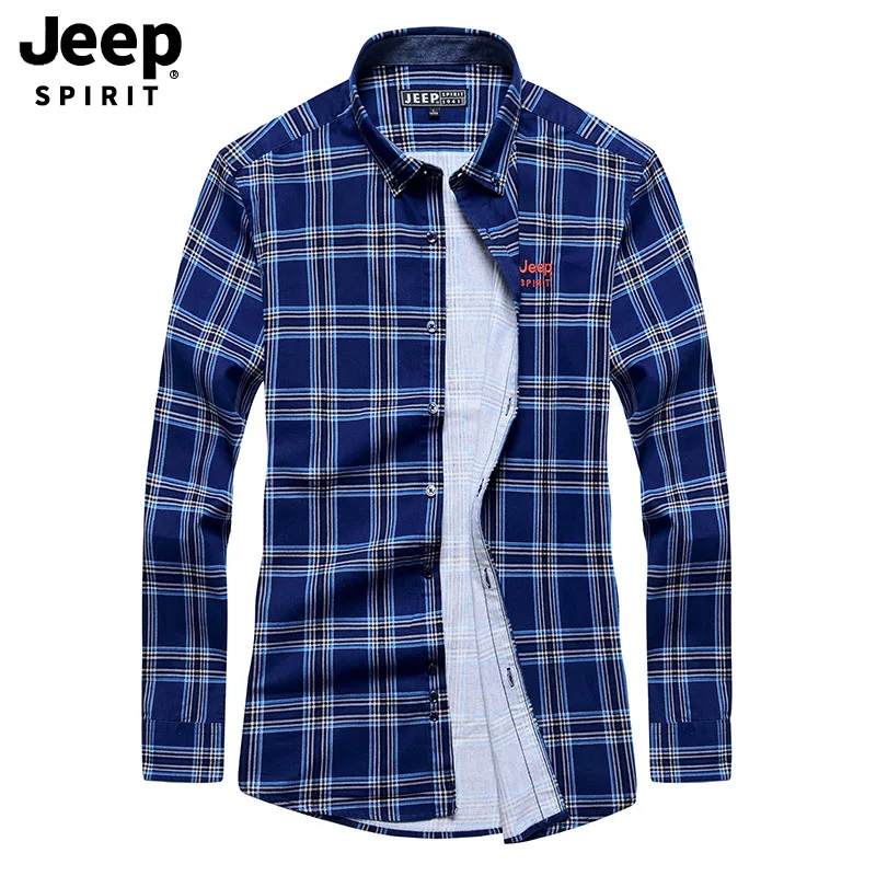 Бренд JEEP SPIRIT, мужские рубашки с длинным рукавом, хлопковые рубашки, мужские Модные Повседневные рубашки в клетку, Camisa Masculina, не мнется, размер M-4XL