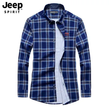 

JEEP SPIRIT Brand Mens Shirts Long Sleeve Cotton Shirts Men Fashion Casual Plaid Shirts Camisa Masculina Anti-crease Size M-4XL
