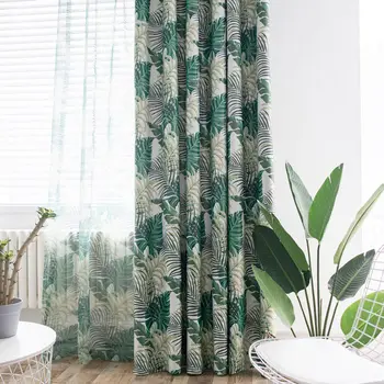 

Modern Pattern Tropical Printed Curtains Green Leaves for Living Room Rainforest Tulle Window Drape Blackout Rate 85%