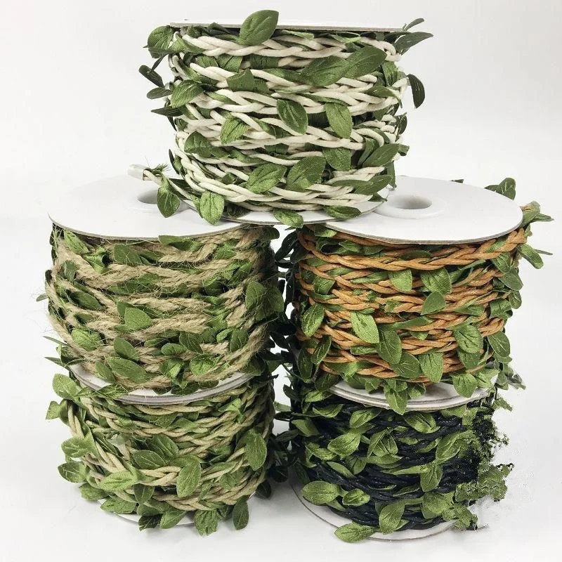 

10 Meters Forest Artificial Vine Green Leaves Weave Hemp Rattan Rope Ribbon For DIY Scrapbooking Album Card Home Decoration
