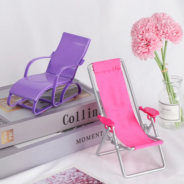 1:12 Scale Wooden Lounge Chair Striped Dollhouse Miniature Beach Chair Furniture Decor Foldable Deckchair Accessories For Doll 3
