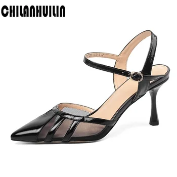 

New fashion clear high heels sandals women luxury gladiator pointed toe sandals ladies transparent mesh+leather fashion pumps