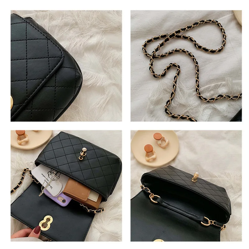 

2019 Autumn New Style WOMEN'S Bag Chain Bag Sweet Ladies' Rhombus Shoulder Bag Pearl Lock WOMEN'S Bag