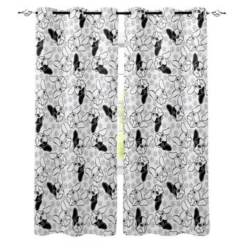 

Cute Bulldog Window Curtains Living Room Fabric Drapes Curtain Home Draperies Curtains for Kitchen
