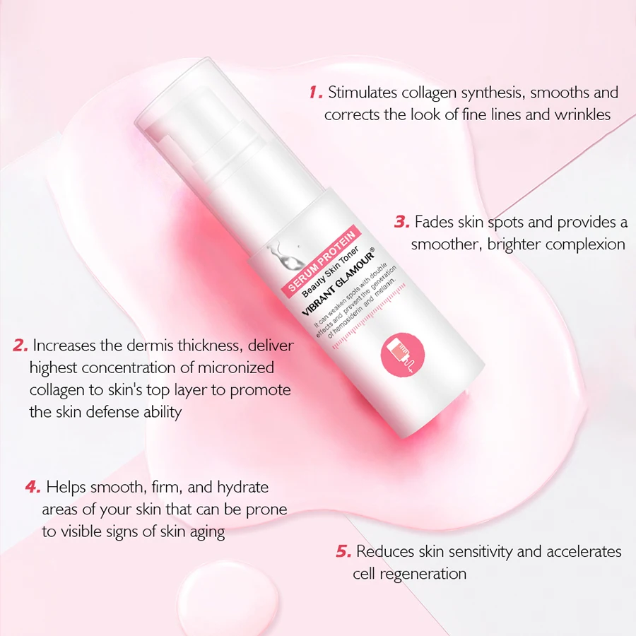 VIBRANT GLAMOUR Serum Protein Face Toner Moisturizing Whitening Face Serum Shrink Pores Relieve Anti Wrinkle Redness 4