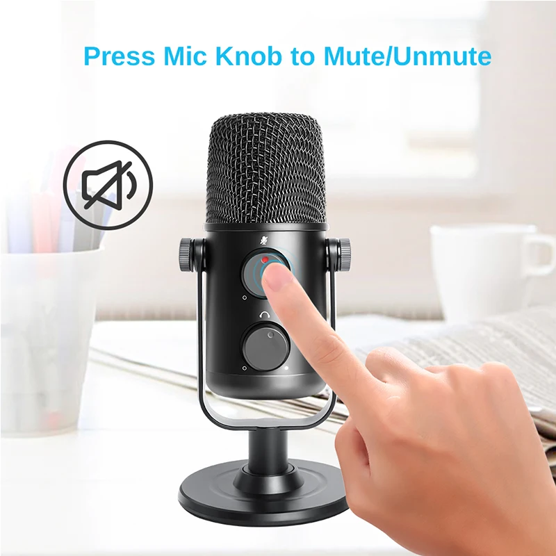 USB Microphone MAONO AU 902 Cardioid Condenser Mic with Dual Volume Control Mute Button Monitor Headphone Jack for Vocal Podc