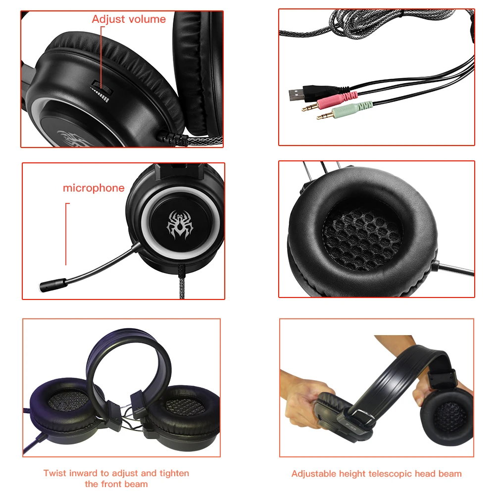 New V5 RGB Gaming headphones Colorful lighting e sports for computer with microphone Big earmuffs headphone wired headset bass