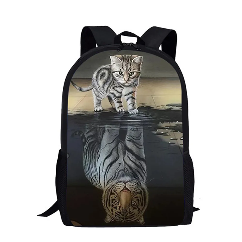 Funny 3D Cat Reflection Tiger Printing Children School Bags Backpack for Girls Boys Large Student Book Bags School Free Dropship