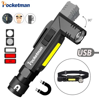 

9000LM Handfree Dual Fuel 90 Degree Twist Rotary Clip Rechargeable Tactical Flashlight, Super Bright 5 Modes LED Torch Outdoor