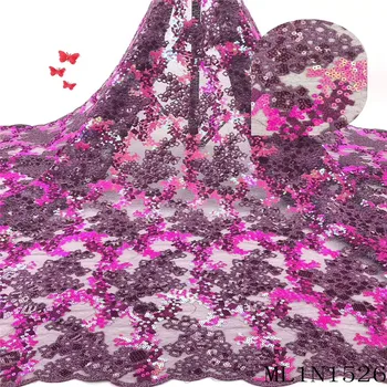 

Beautifical Nigerian lace fabrics Fashion beautiful african net lace sequins embroidery 5yards tulla lace with sequins ML1N1526