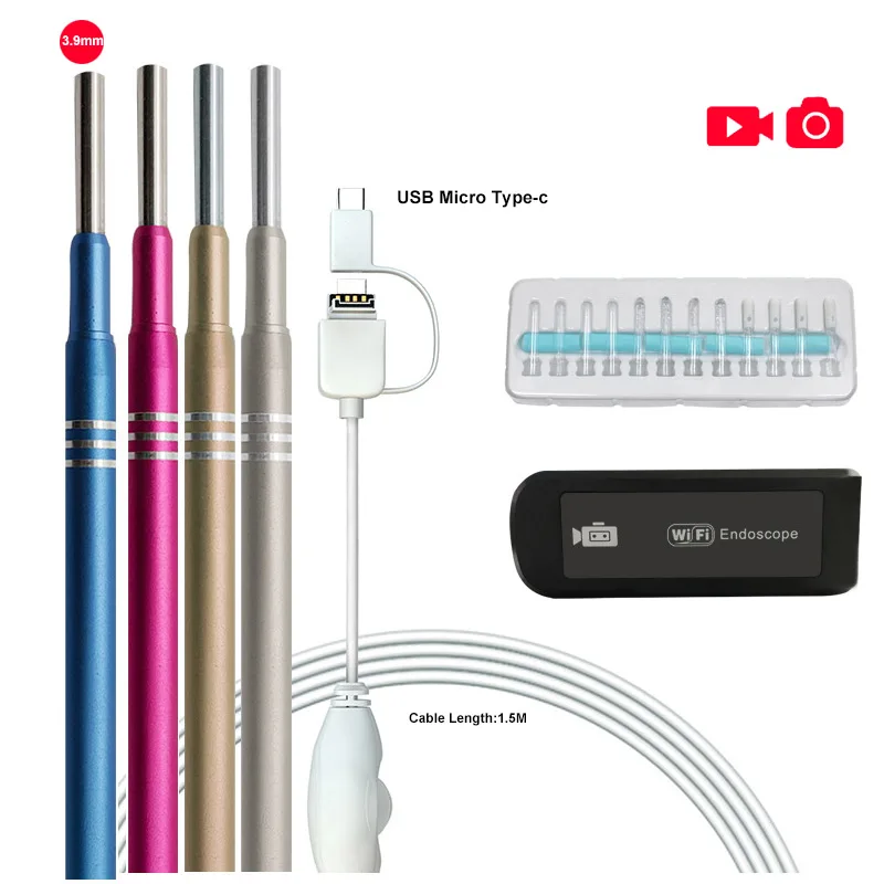 

otoscope visualizer ear spoon cleaner hd inspection camera 3.9mm baby micro waterproof usb type c android ihpone wifi Borescope