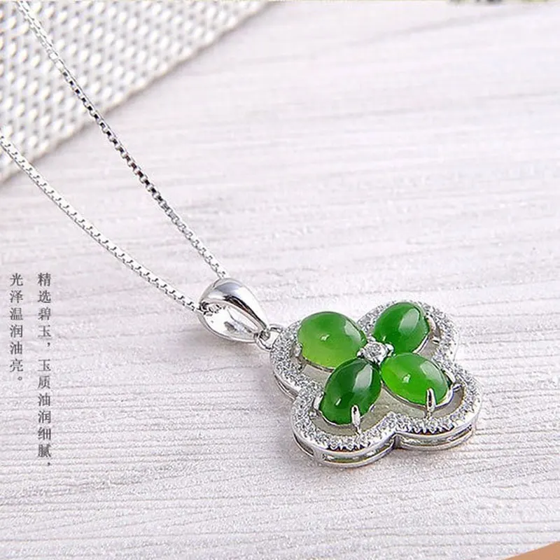 Женское серебряное ожерелье S925 зеленое Hetian jade jasper Clover циркониевая цепочка для