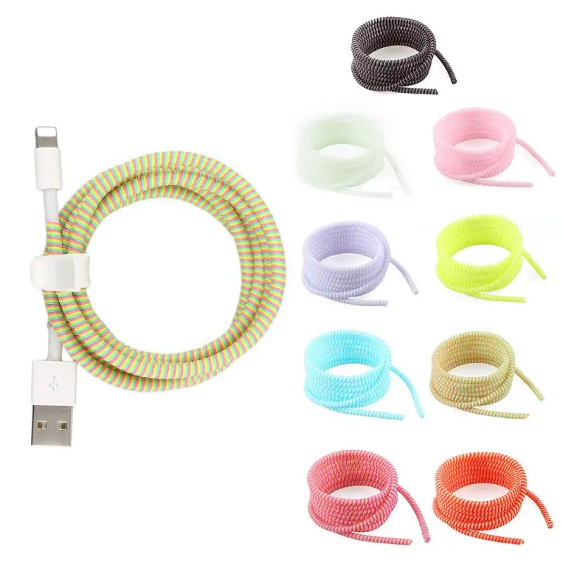 Color Phone Wire Cord Rope Protector Anti-break Spring Protection For USB Charging Cable Earphone Data Bobbin Winder 1.4m | Электроника