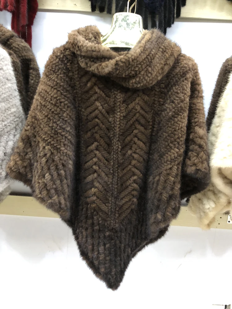 Женская накидка из натурального меха норки, утолщенный вязаный пуловер, шуба Куницы, Норковое Пальто, меховая шаль