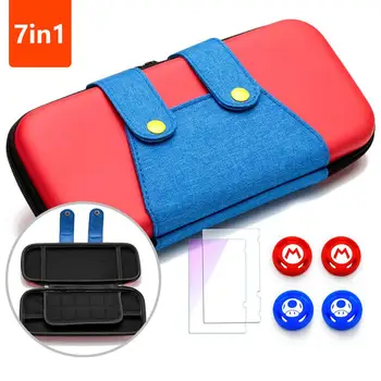

7 In 1 Deluxe Nintend Switch Protective Hard Shell with Tempered Glass Game Card Storage Bag Thumb sticks Travel Carry Case Bag