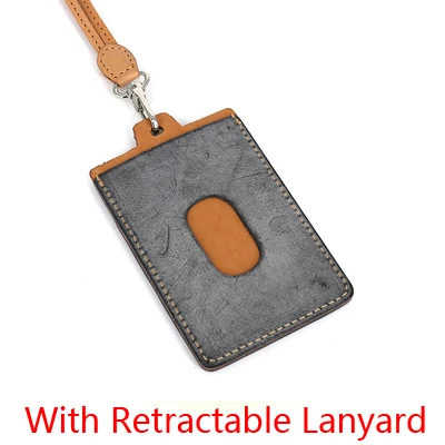 Gray-Lanyard Держатель удостоверения личности первый слой коровья кожа удостоверения личности Держатели карт топ-конец Имя тег Вертикальный стиль идентификатор автомобиля карты шеи шнурок для ключей - Цвет: Gray-Lanyard