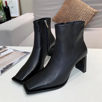 

Fashion Square Toe Ankle Boots Autumn Brand Design Women Shoes Solid Colors Zip Boots Female