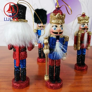 

LUCKK Wooden Nutcracker Soldier With Shine Bright Powder Christmas Ornament Glitter Dolls Tree Pendant New Year Decor Party Gift