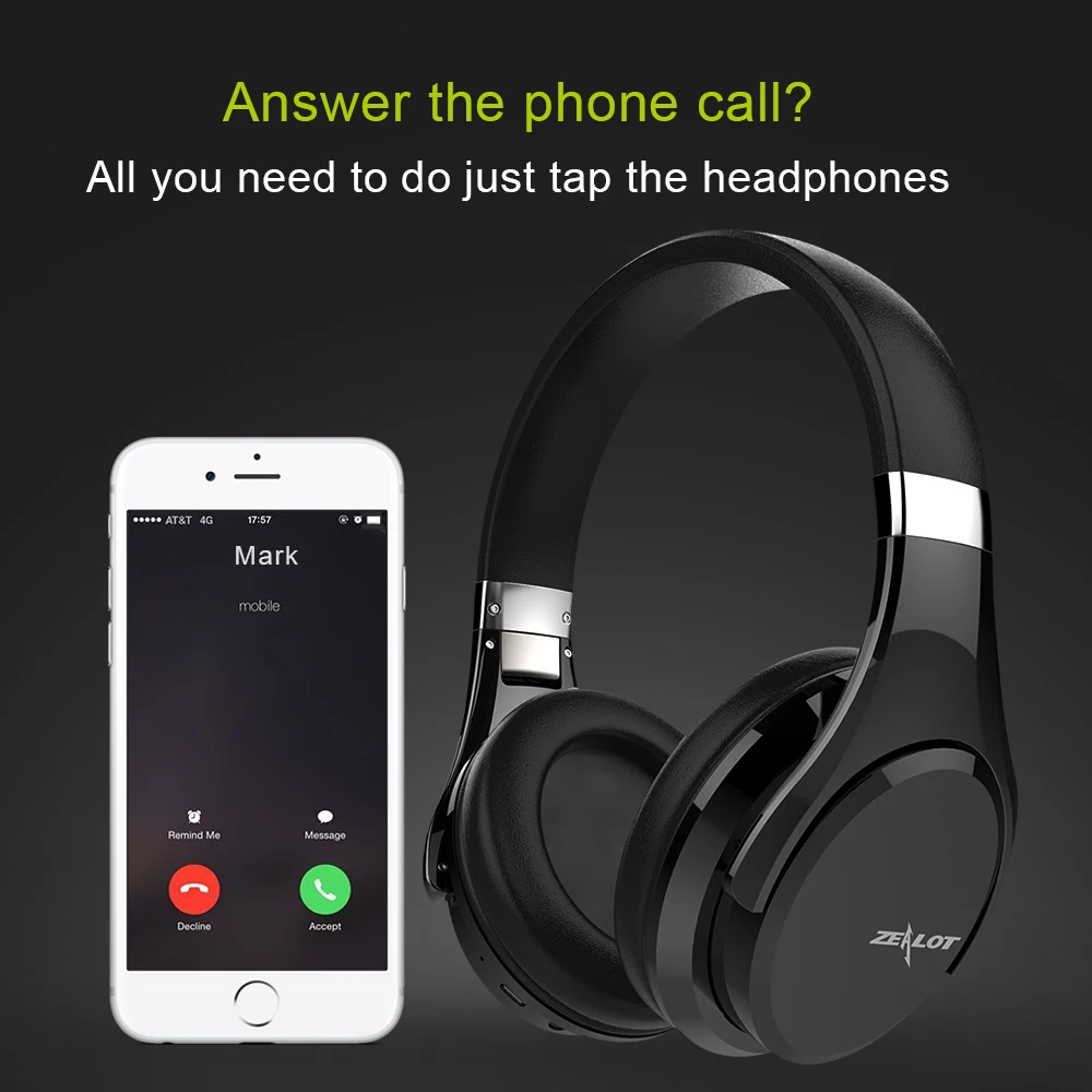 Baratos ZEALOT B21 Deep Bass auriculares inalámbricos Bluetooth auriculares plegables de oído con micrófono Control táctil para teléfonos ordenador