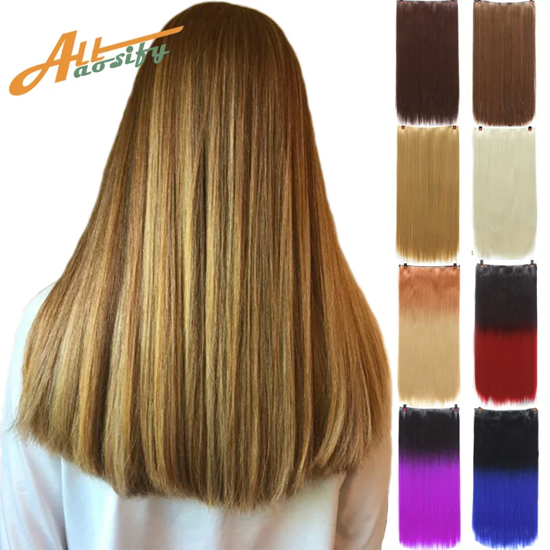 

Allaosify Long Straight Women Clip In Hair Extensions Black Brown High Tempreture Synthetic Hair Pieces Ombre Hair Extensions
