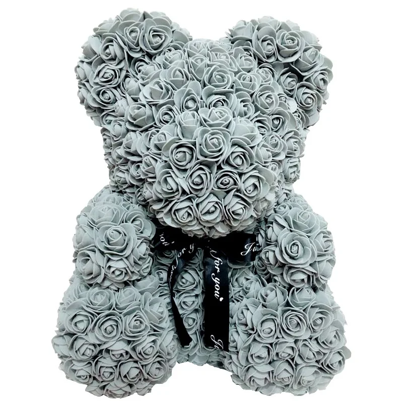 Grey Rose Bear Новинка 40 см Роза Teddi медведь домашний Декор Цветок искусственное украшение винно-красный розовый Рождественские Цветы Подарки для женщин подарок на день Святого Валентина - Цвет: Grey Rose Bear