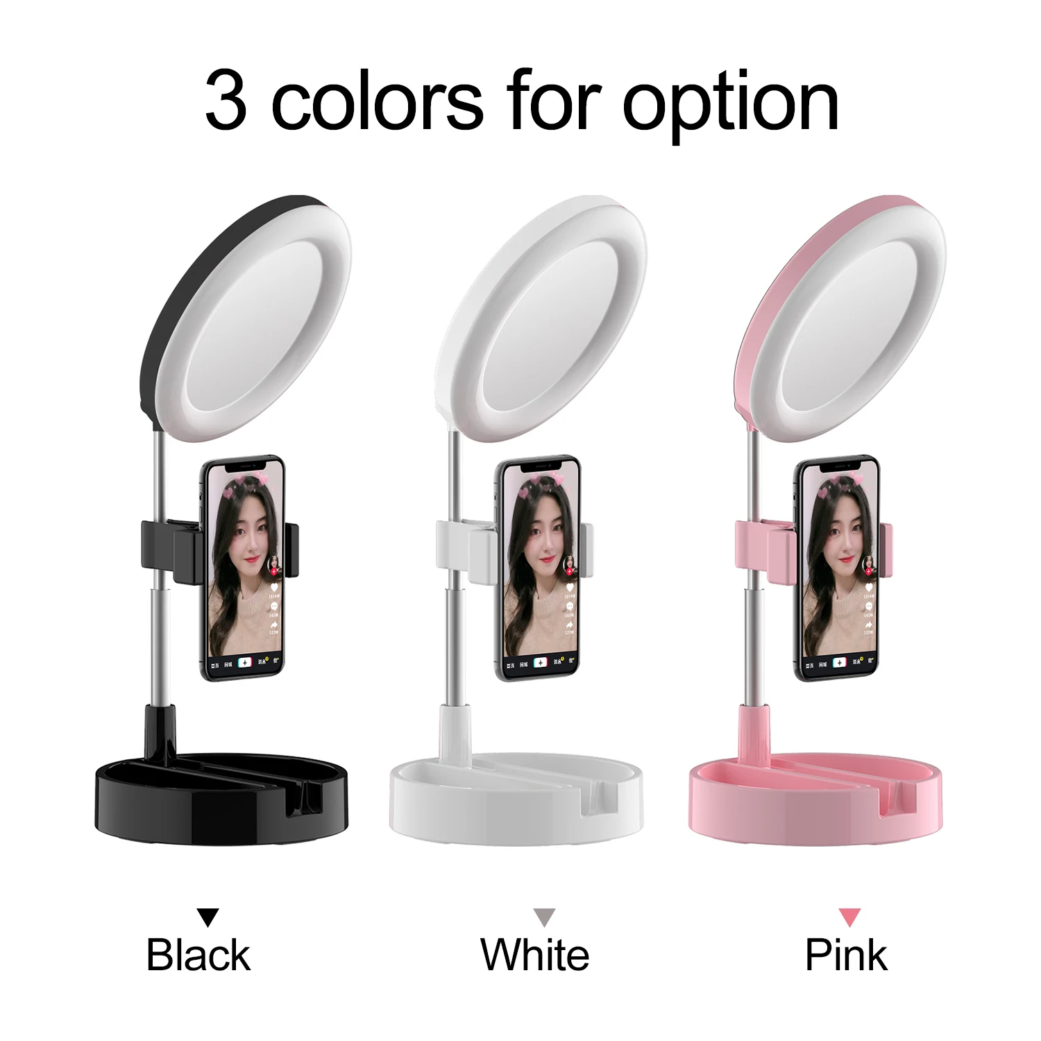 Портативный кольцевой светильник с подставкой и держателем для телефона 11