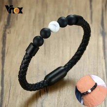 Vnox повседневные амулет с бусами из натурального камня браслеты для мужчин Натуральная кожа манжета браслет мужской подарок ювелирные изделия