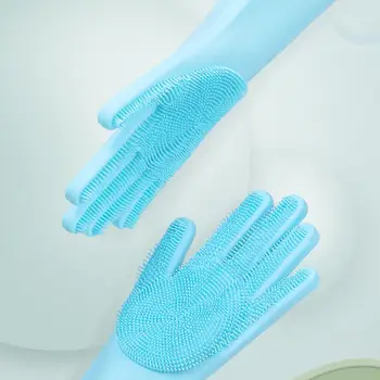 

Durable 1Pair Magic Silicone Gloves Magic Gloves Dishwashing Kitchen Washing The Car Brush Bowl Multipurpose Pet Bathing