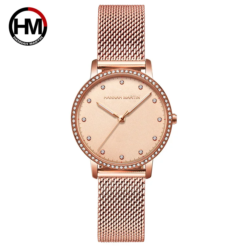 

2019 Rhinestone Luxury Mesh Brand Woman Bracelet Watch New Woman Watches Full Rose Gold Japan Quartz Movement Zegarki Damskie